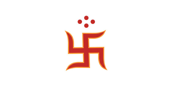 A red swastika symbol with four dots above, centered on a white background.