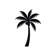 Fototapeta premium Coconut Tree Silhouette Vector Design, Black coconut tree with fruits silhouette vector on white background perfect for tropical nature themes