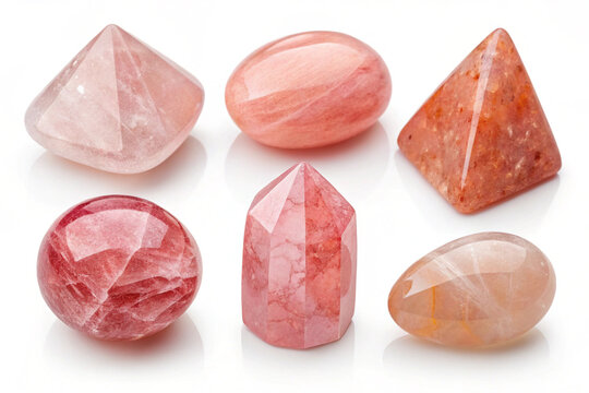 Six Precious Quartz Gemstones A Collection of Polished Pink and Orange Crystals