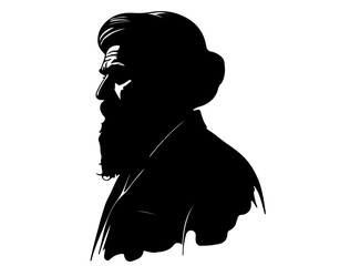 Silhouette of a man white background.
