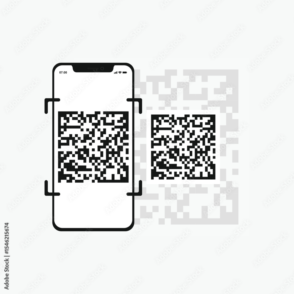 Poster qr code scanning with smartphone, data matrix, contactless technology, digital payment concept, mini