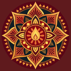 Ornate mandala design with central flame motif