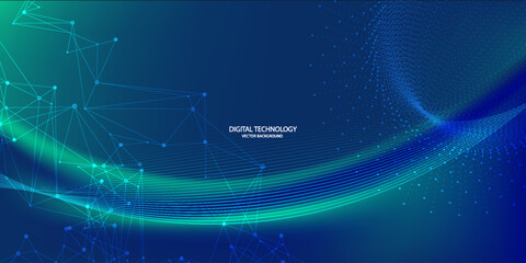 Digital technology speed connect blue green background, cyber nano information, abstract communication, innovation future tech data,vector eps10