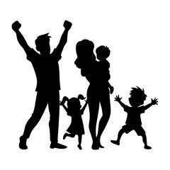 Obraz premium Cartoon family Character Silhouettes .Diverse Poses for Animation and Design.Black shadow human activity sign father mother daughter and son 