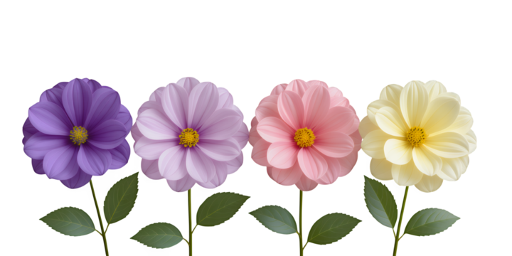 Pastel Dahlias, Transparent Background, Floral Design Element