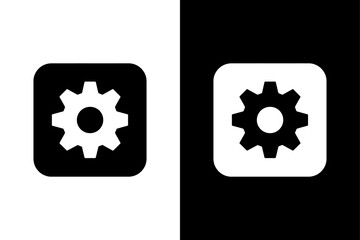 Black and White Settings Gear Icon Vector Silhouette.