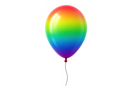 Rainbow balloon ascending, transparent backdrop highlighting festive celebration design for party invitations and greeting cards