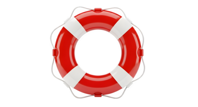 Red and white life preserver 3d rendered isolated on transparent background