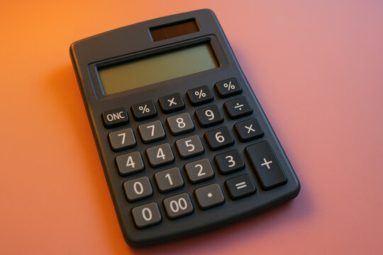 Calculation frenzy: calculators arranged in a row, all displaying different numbers at once, symbolizing a busy and intense calculation process.