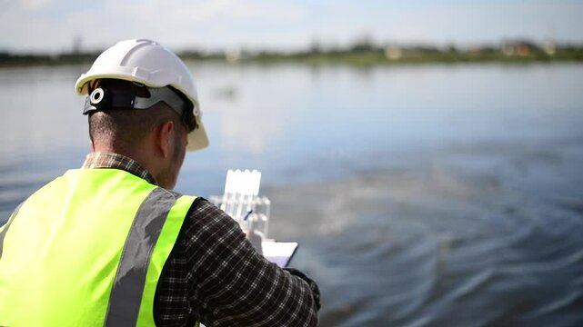 An environmental expert is examining contaminants in water released by an industrial plant into a public river.