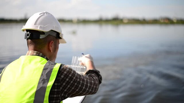 An environmental expert is examining contaminants in water released by an industrial plant into a public river.