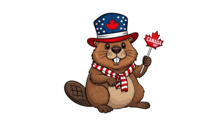 Canada Day Beaver with Flag 3d rendered isolated on transparent background
