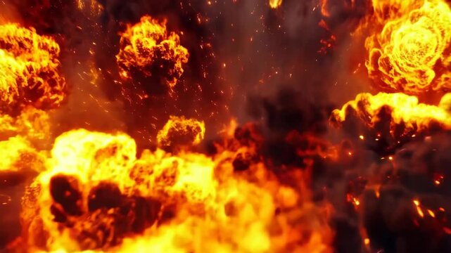 Intense explosion sequence with fiery flames and dynamic energy burst