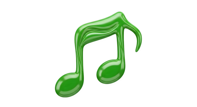 Green musical note 3d rendered isolated on transparent background