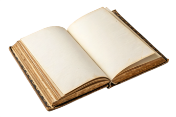 open old book with blank pages, isolated PNG transparent background