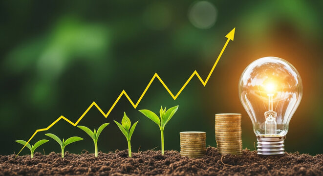 Plant Growing from Coins Representing Green Finance and Sustainable Economy