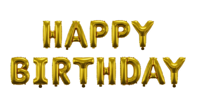 Golden "Happy Birthday" Foil Balloons 3d rendered isolated on transparent background
