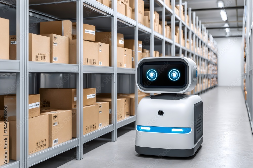 Aufkleber Autonomous mobile robot working in modern warehouse, automating logistics operations with ai powered robotics