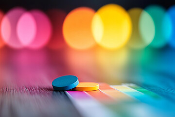 Colorful circles and paint swatches create vibrant display of creativity and design