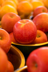 Fresh red apples, outdoor fruit farm market