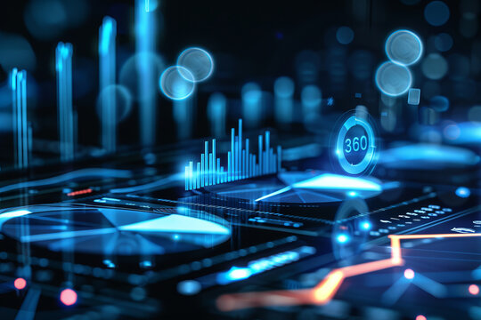 Dynamic data visualization showcasing graphs and charts in futuristic style