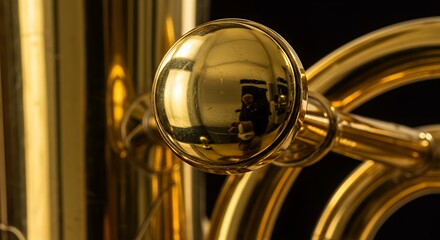 Close-up of a Tuba's Valve Knob: Golden Hues and Intricate Details