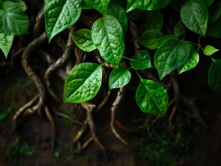 Lush greenery with intricate roots symbolizes resilience and growth in nature beauty