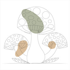 Minimal Mushroom Line Art Drawing with Abstract Colorful Shapes

