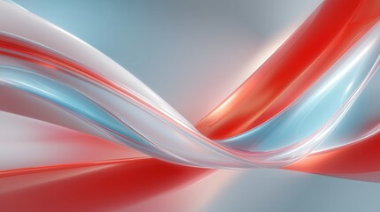 Vibrant abstract background with glossy red, white, and blue flowing ribbons