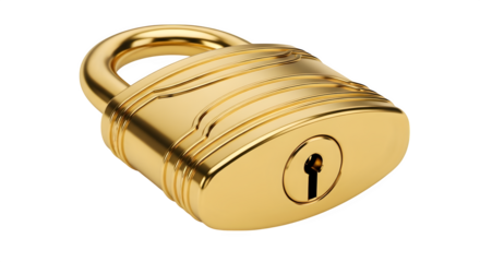 Golden padlock 3d rendered isolated on transparent background