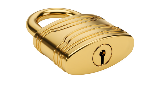 Golden padlock 3d rendered isolated on transparent background