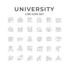 Set line icons of university