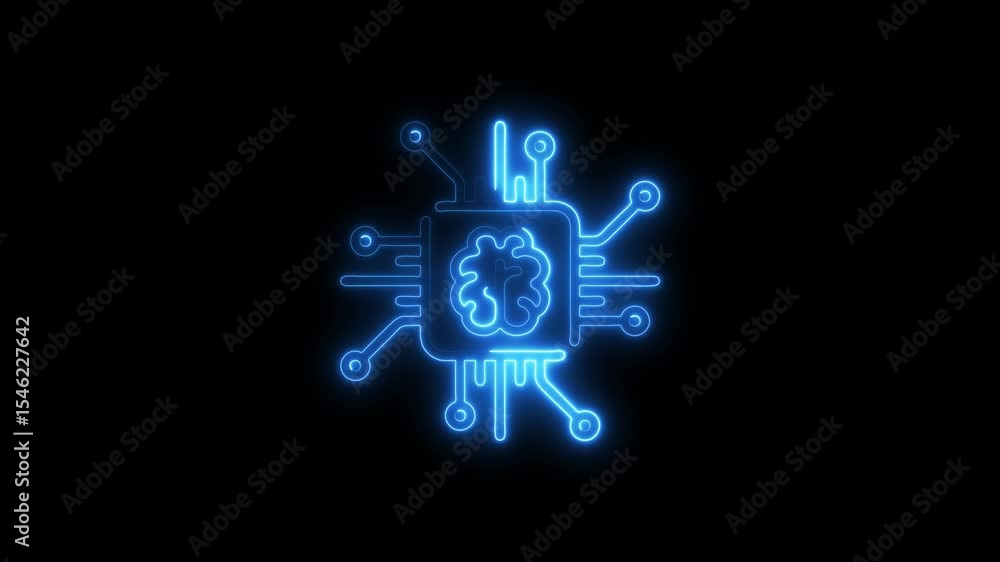 Aufkleber glowing neon brain icon within a circuit board representing artificial intelligence