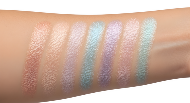 Eyeshadow swatches on skin tone isolated on transparent background - Powered by Adobe