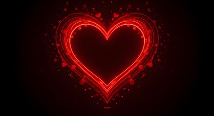 Heart, Love, Romance, Glowing Neon Heart with Falling Hearts