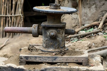 Ancient stone grinder processing village grains high resolution picture