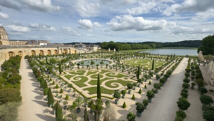Versailles Gardens: Aerial View of Parterres and Palace