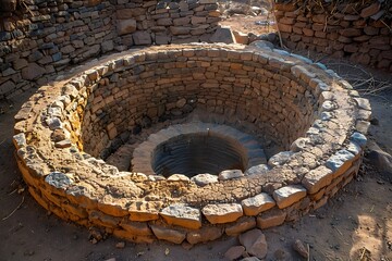 Ancient underground stone well opening high resolution picture