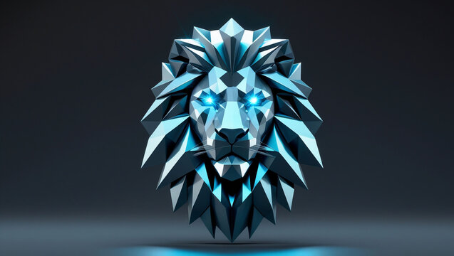 Futuristic lion head logo design geometric animal digital art glowing eyes abstract polygonal style concept