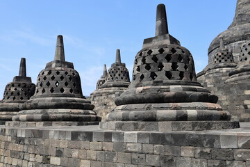 Buddhist stupas in Borobudur temple, Indonesia