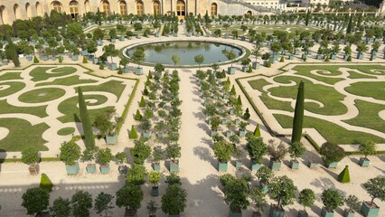 Versailles Garden Aerial View: Parterres, Pond, and Trees