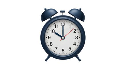 Classic alarm clock showing ten o'clock, 3d rendered isolated on transparent background