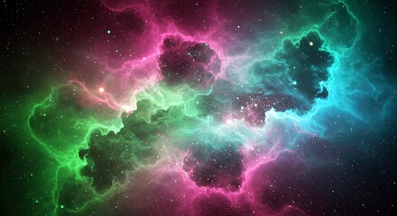 Cosmic Nebula: A Symphony of Green and Pink