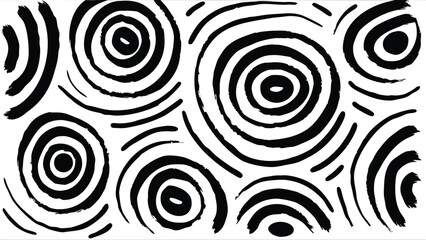 Fototapeta premium Abstract background featuring a pattern of concentric circles and curved lines in black and white drawing