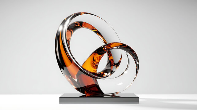 Amber and Clear Glass Abstract Sculpture on Black Base 3