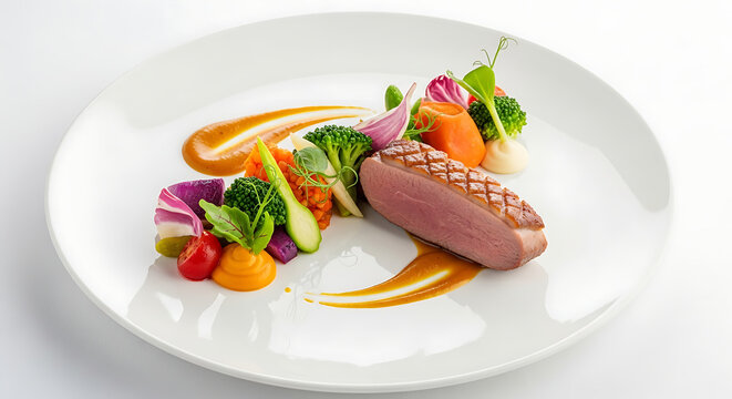 Elegant duck breast dish with vegetables