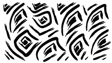 Black brush strokes form abstract diamond shapes in a repeating pattern on a white background design art