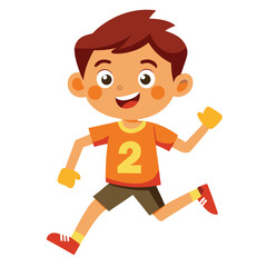 Cartoon Boy Running with Orange Shirt, Brown Shorts, and Red Shoes Illustration