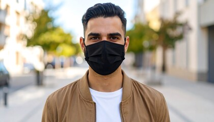 man in face mask outside

