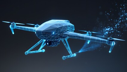 Futuristic drone technology wireframe model in flight